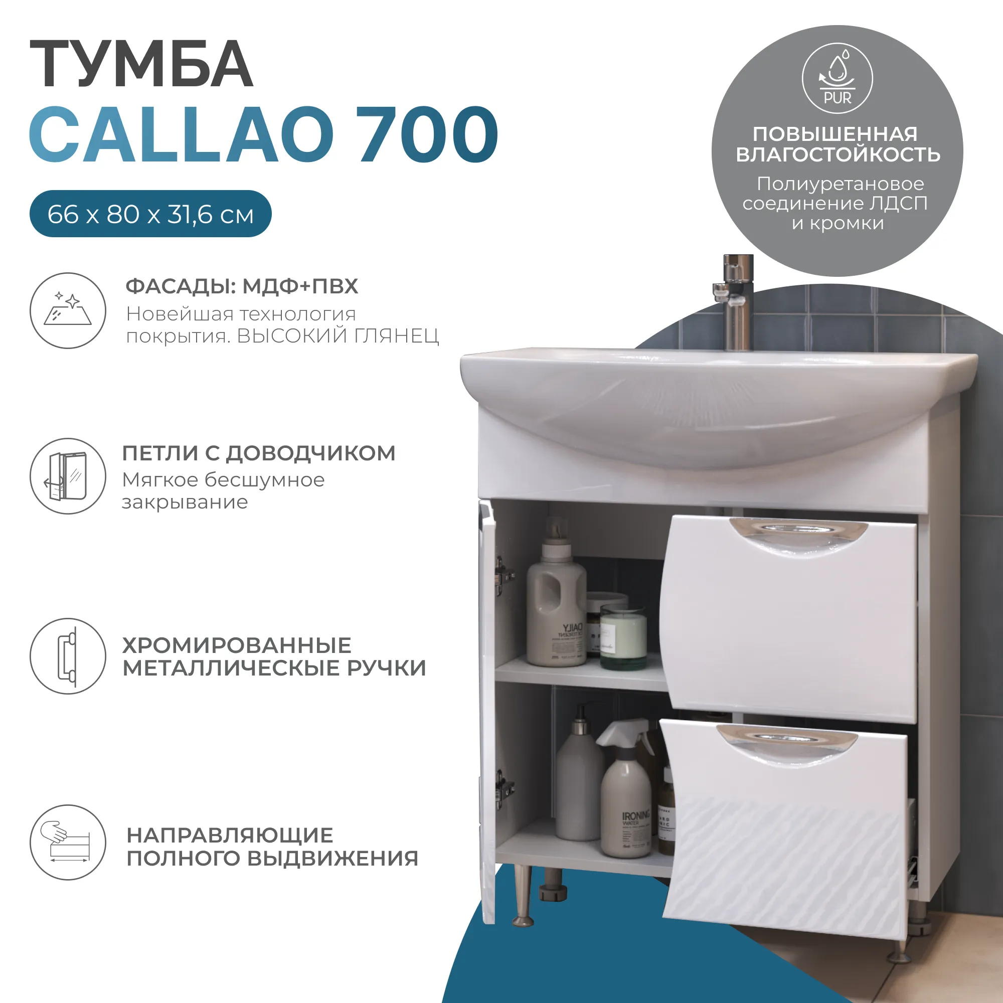 Тумба VIGO под раковину Callao 700-1-2 (Балтика) (tn.CAL.BAL.70.1D.2Y)