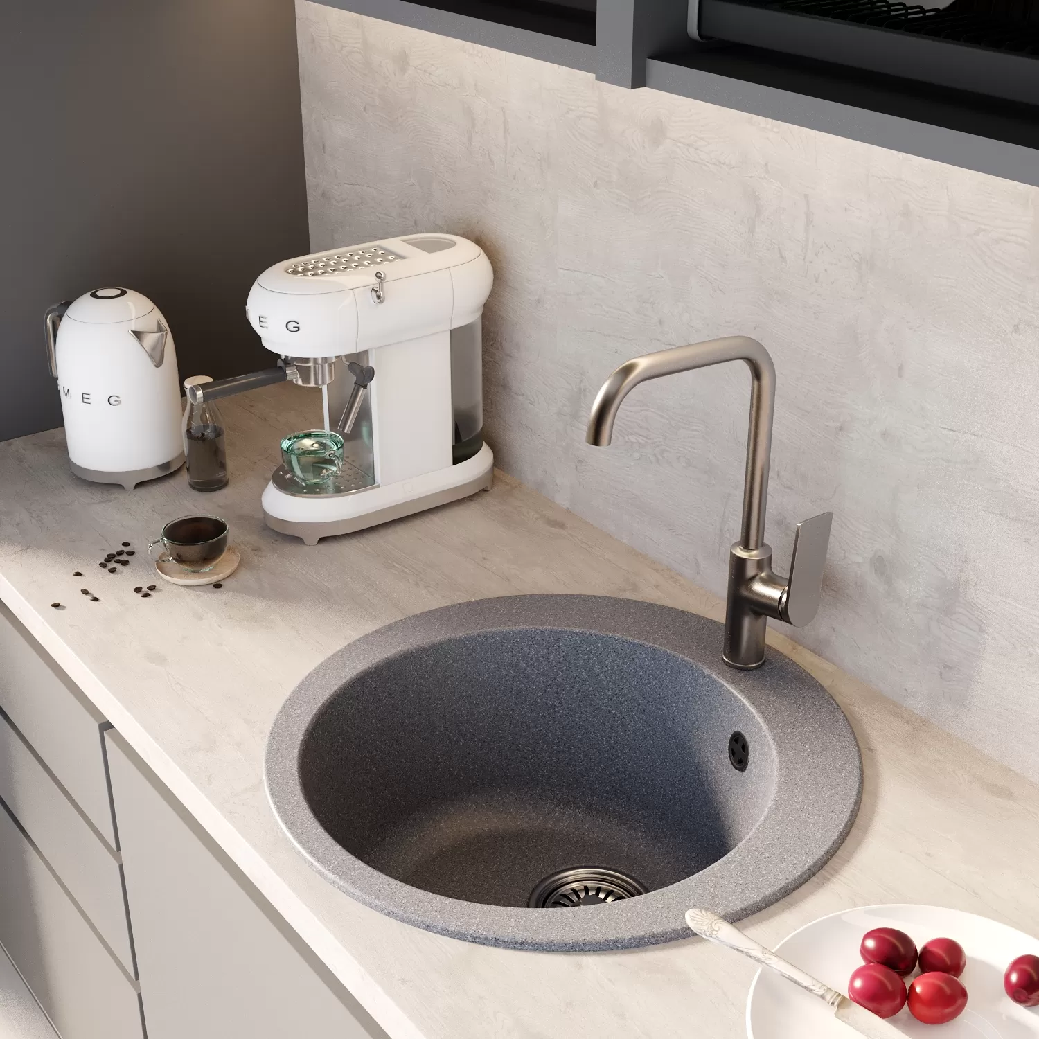 Мойкa MIXLINE ML-GM13 круглая  темно-серая (309) 495мм (глуб. чаши 200) NEW (551891)