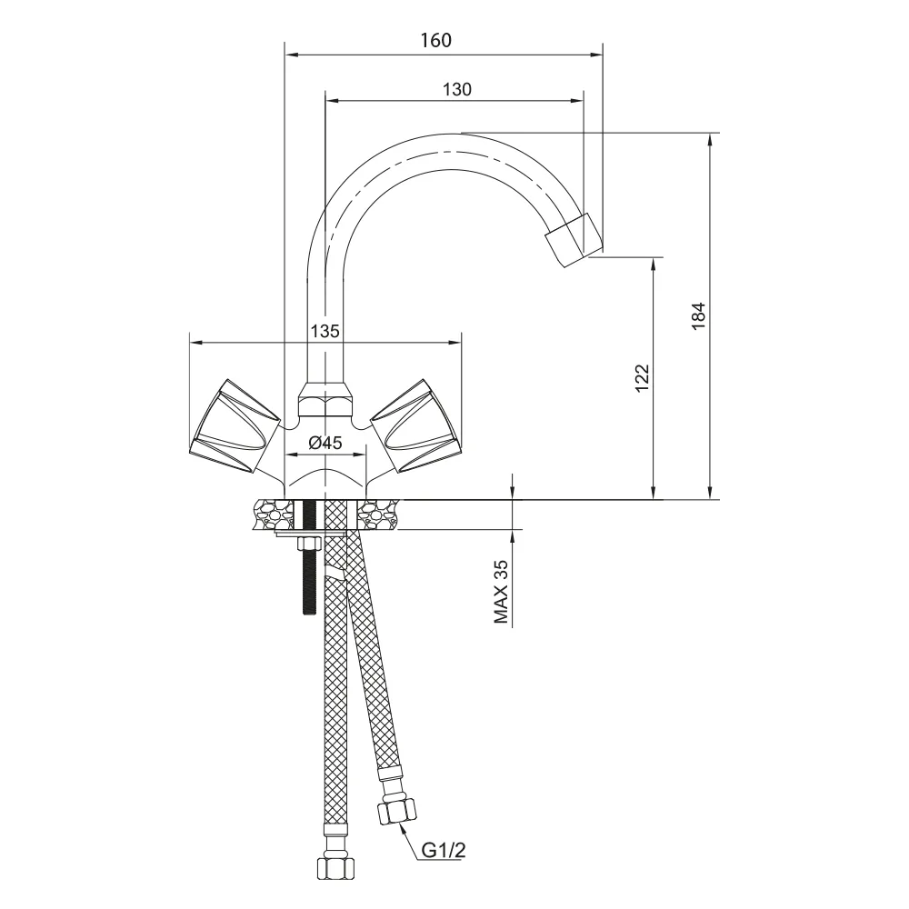 Смеситель для раковины WesnaArt KAMILA KAM16-230-23110, хром