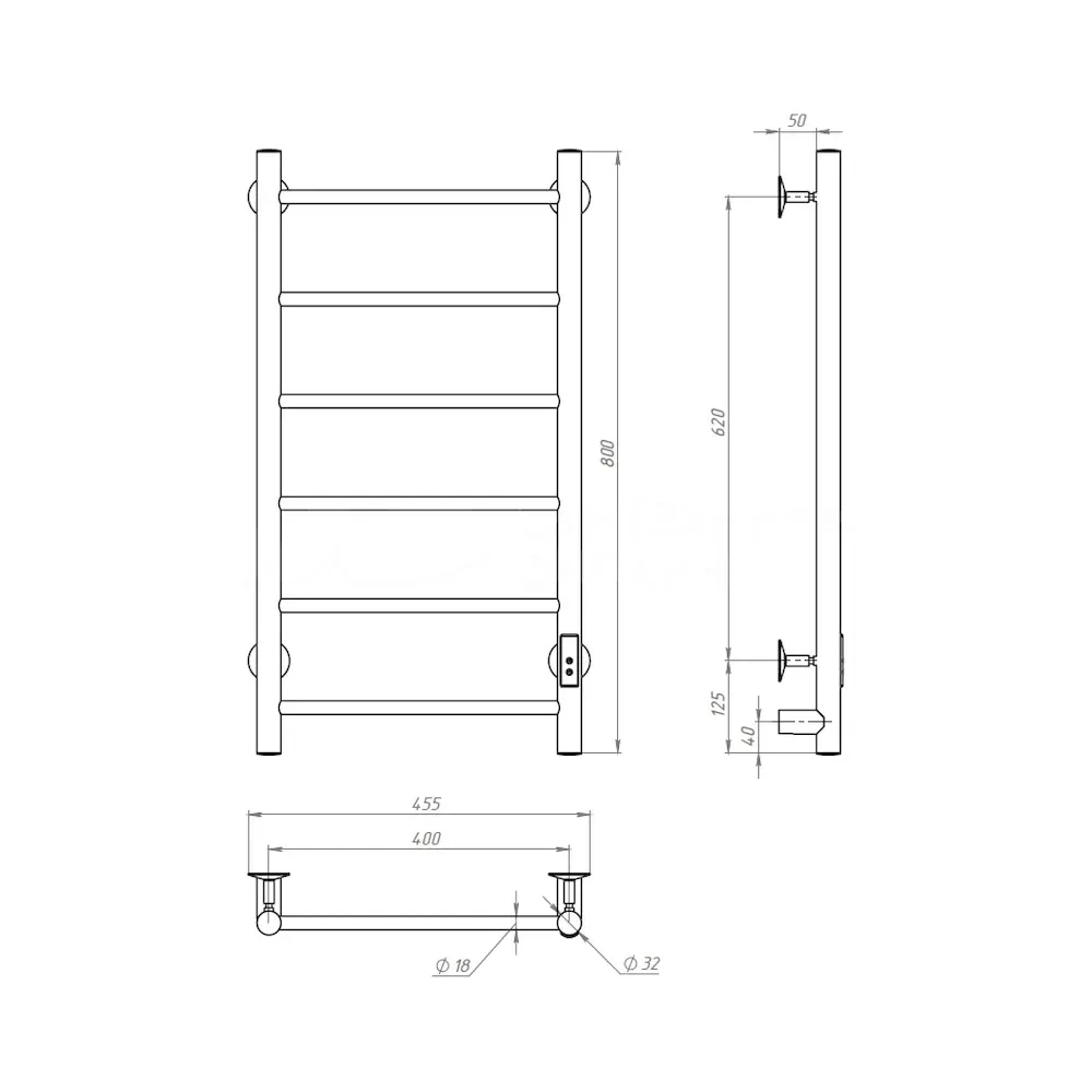 Полотенцесушитель электрический (лесенка) Тругор Аспект Пэк сп 1 80х40 см, белый