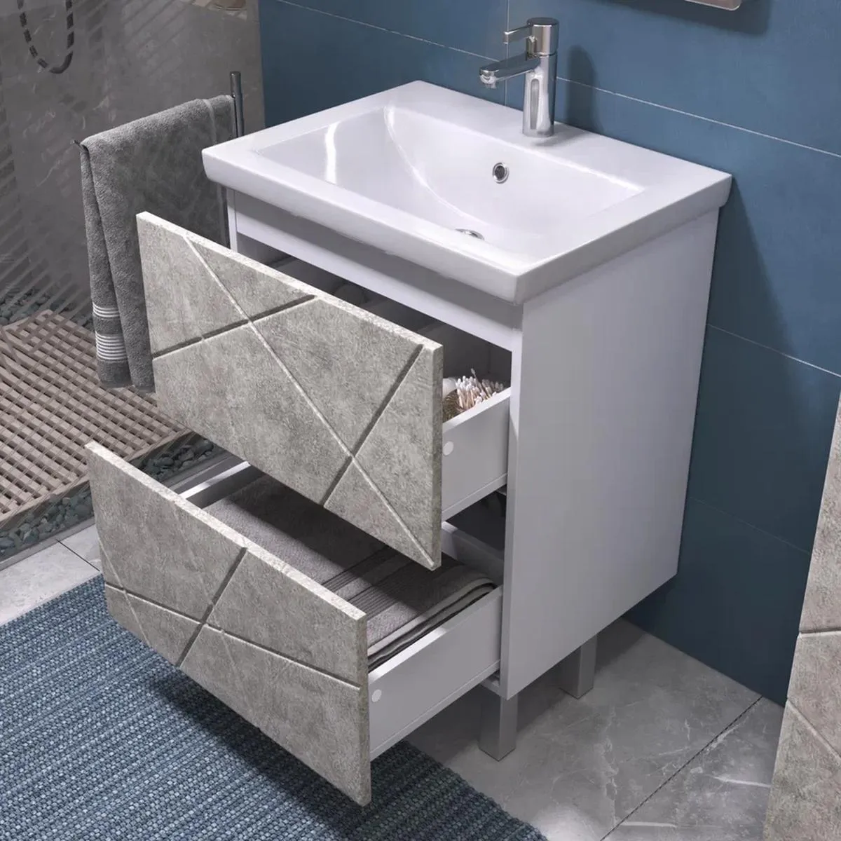 Тумба с раковиной напольная VIGO Geometry 015 бетон, 60 см