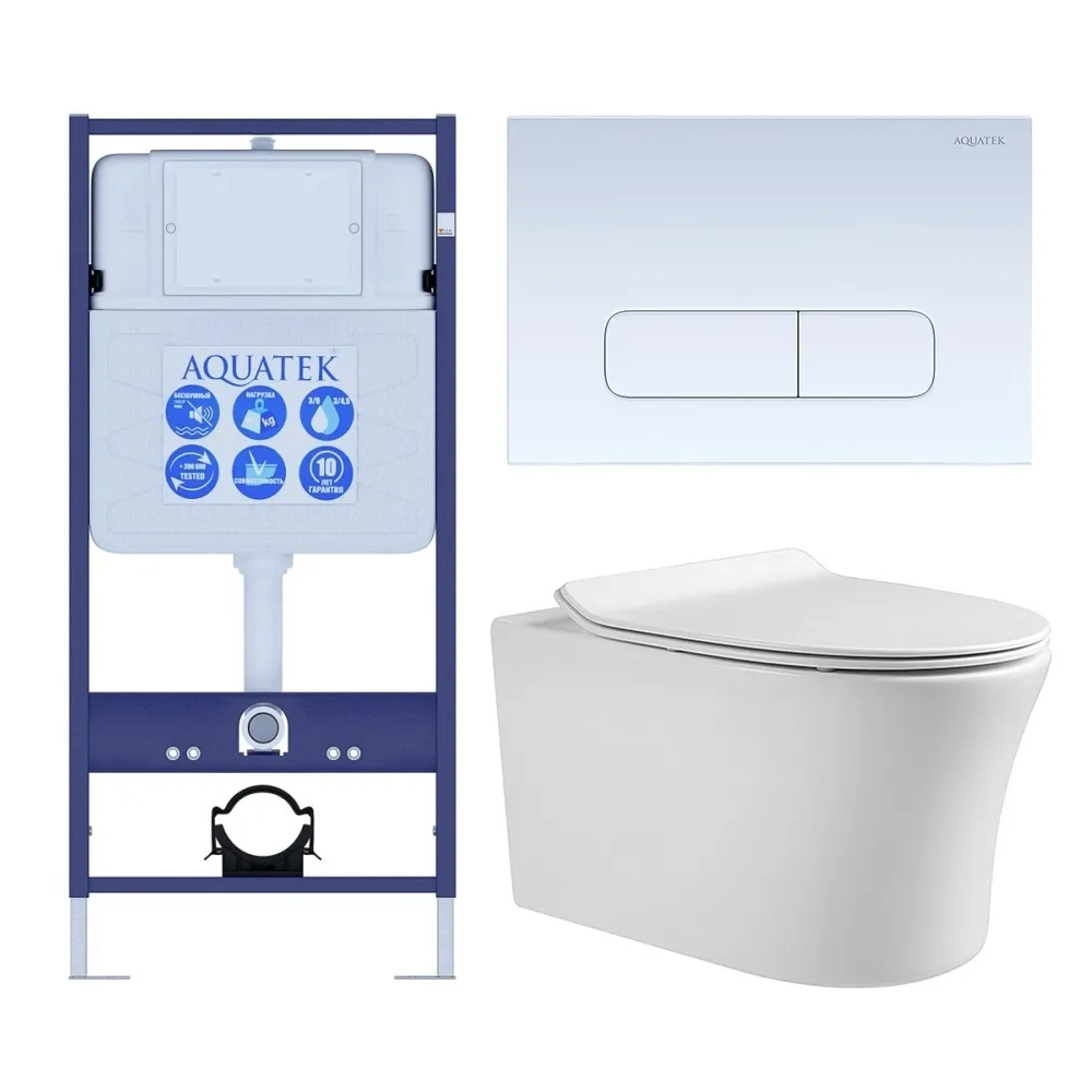 SET AQUATEK НИКА-013 4в1 (рама AQUATEK Standard INS-0000012+крепеж KKI-0000002+клавиша KDI-0000013+унитаз НИКА AQ2009-00 с тонким сиденьем soft-close)