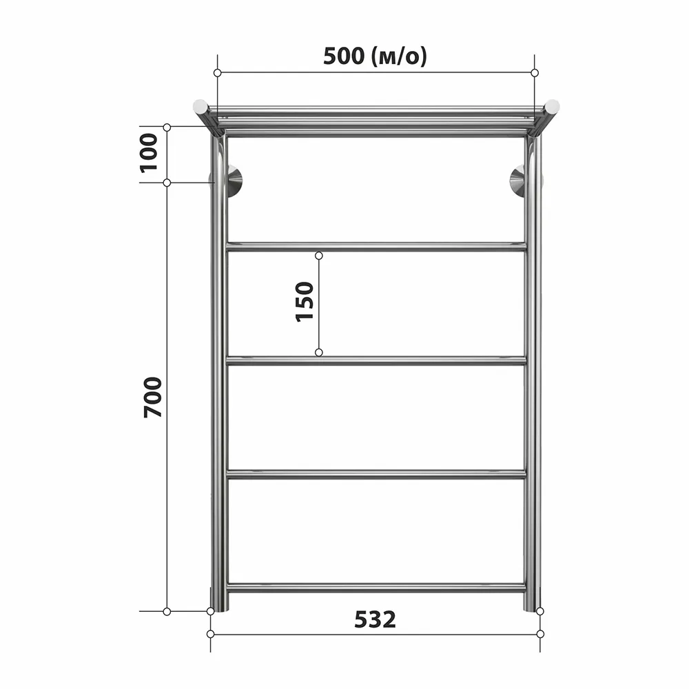 Полотенцесушитель водяной с полкой Stelmix 80x50 см, прямой с полкой