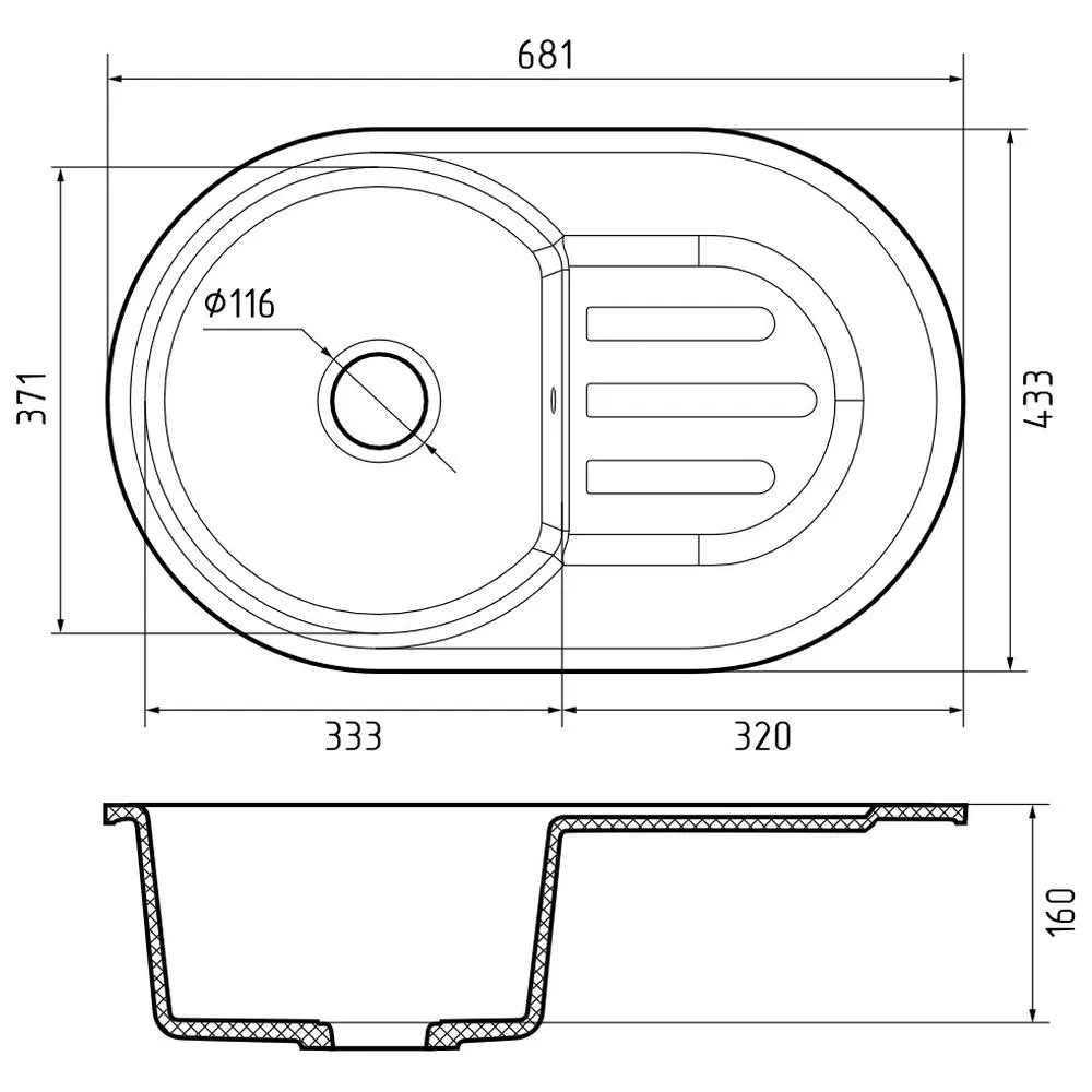 Кухонная мойка GranFest SMART 685L, белый