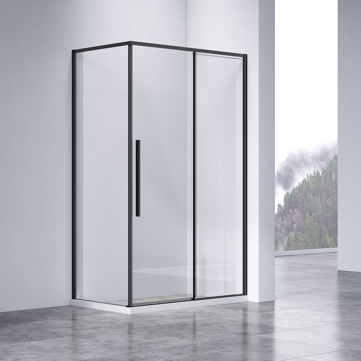 Душевой уголок Vincea Slim-N (VSR-4SN8011CLB) 1100х800 мм, черный, стекло прозрачное