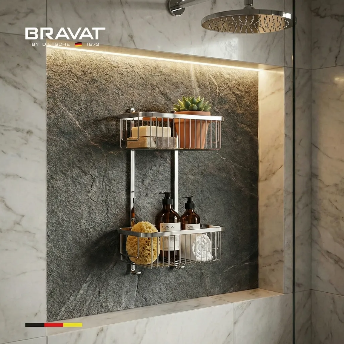 Полка двойная для ванной комнаты BRAVAT (D71002CP-SW)