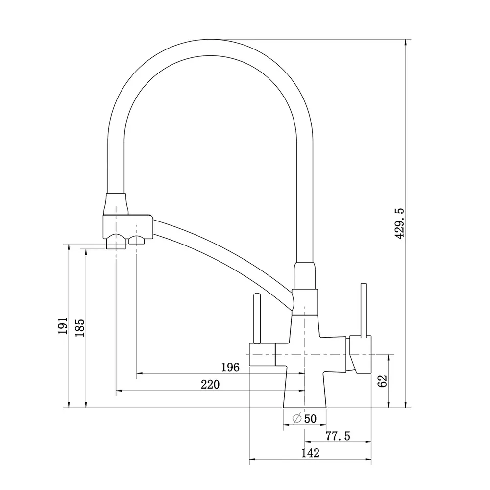 Смеситель Raglo R80.621.43 для кухни с подключением к фильтру съёмный гибкий излив, светлое золото