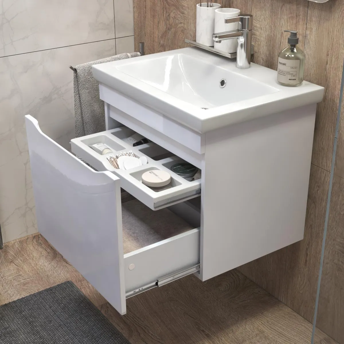 Тумба с раковиной подвесная VIGO Grani 057 белый, 60 см