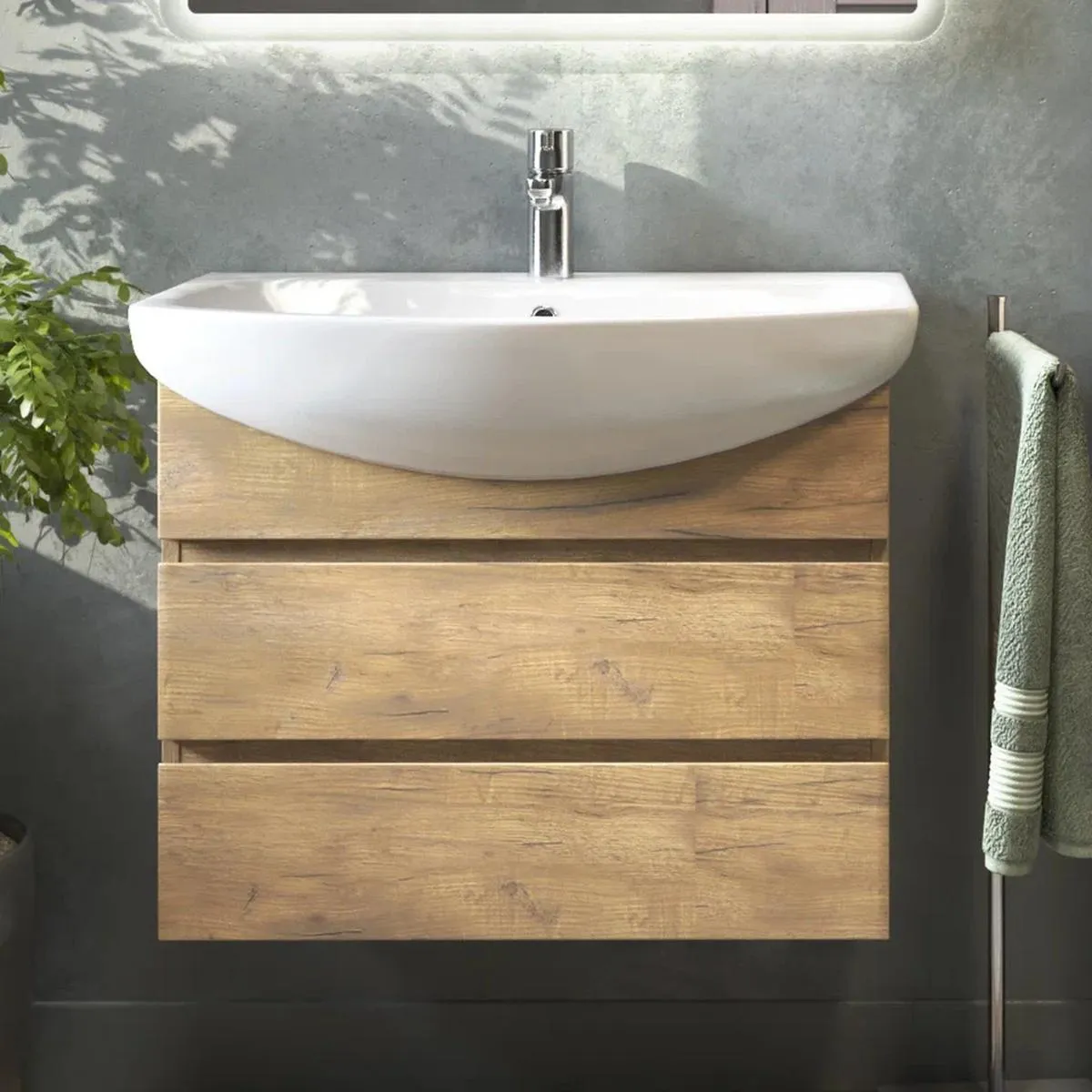 Тумба с раковиной подвесная VIGO Wing tp.WIN.BAL.70.2Y дуб золотой, 70 см