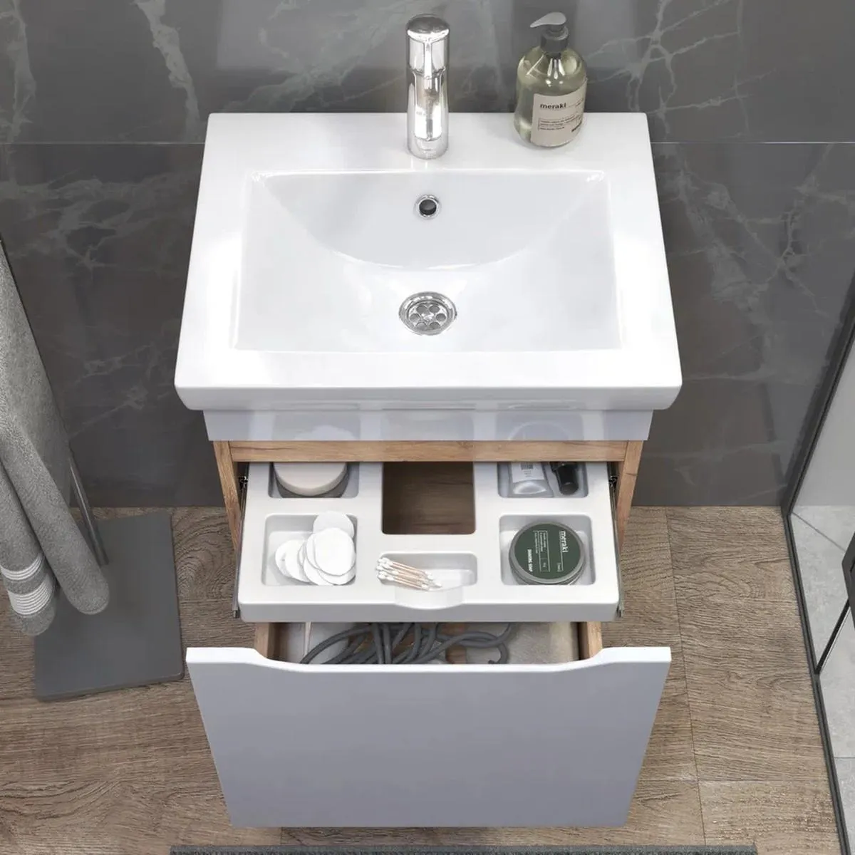 Тумба с раковиной подвесная VIGO Grani 028 дуб золотой, 50 см