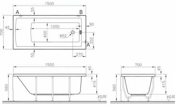 Акриловая ванна Vitra Neon (52510001000) (150x70)