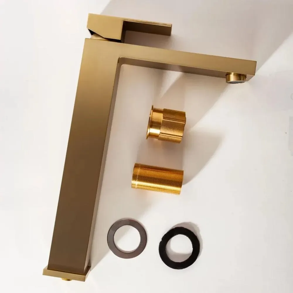 Смеситель для раковины высокий Hansberge H2070MG, матовое золото