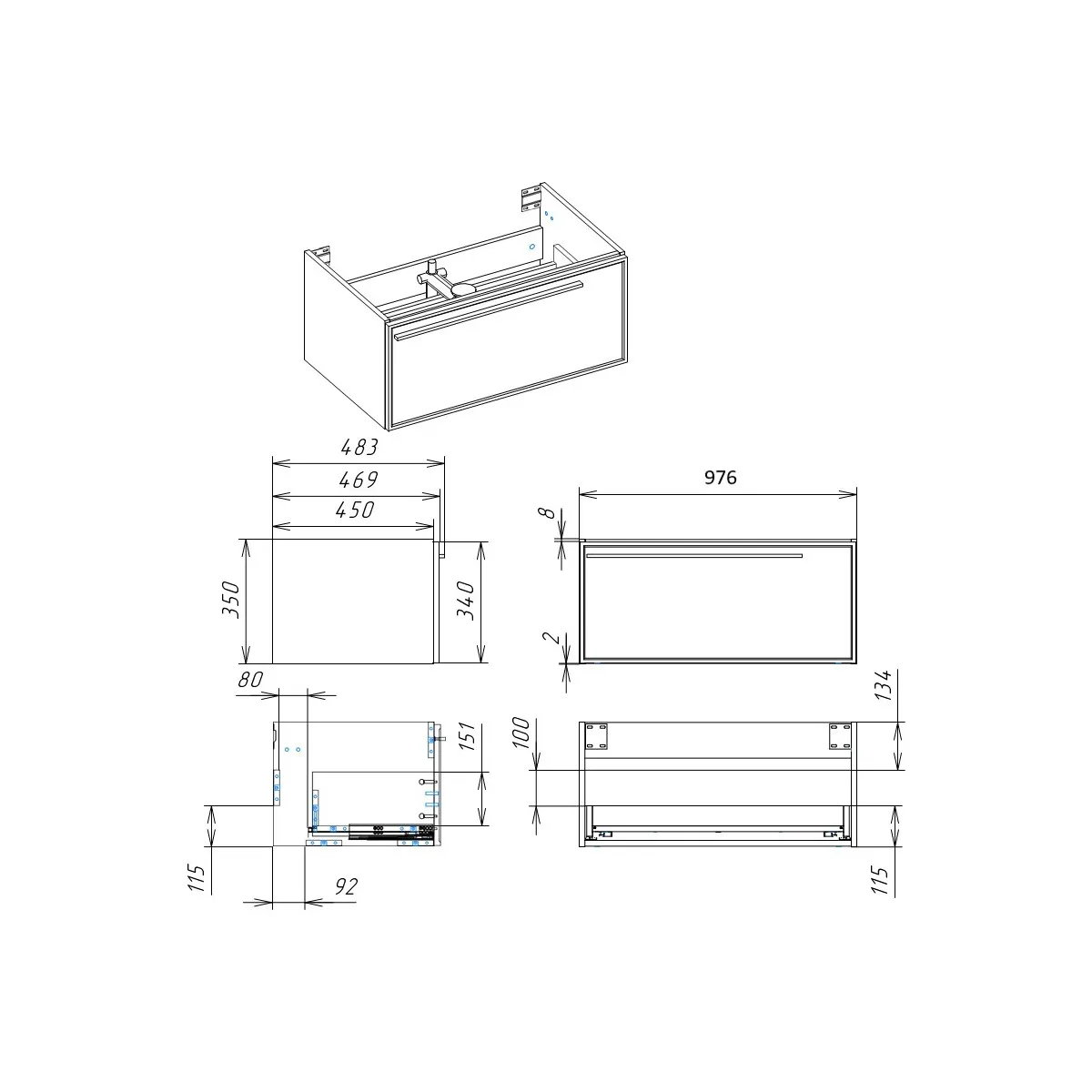 Тумба под раковину подвесная La Fenice Elba FNC-01-ELB-G-100, серо-зеленая