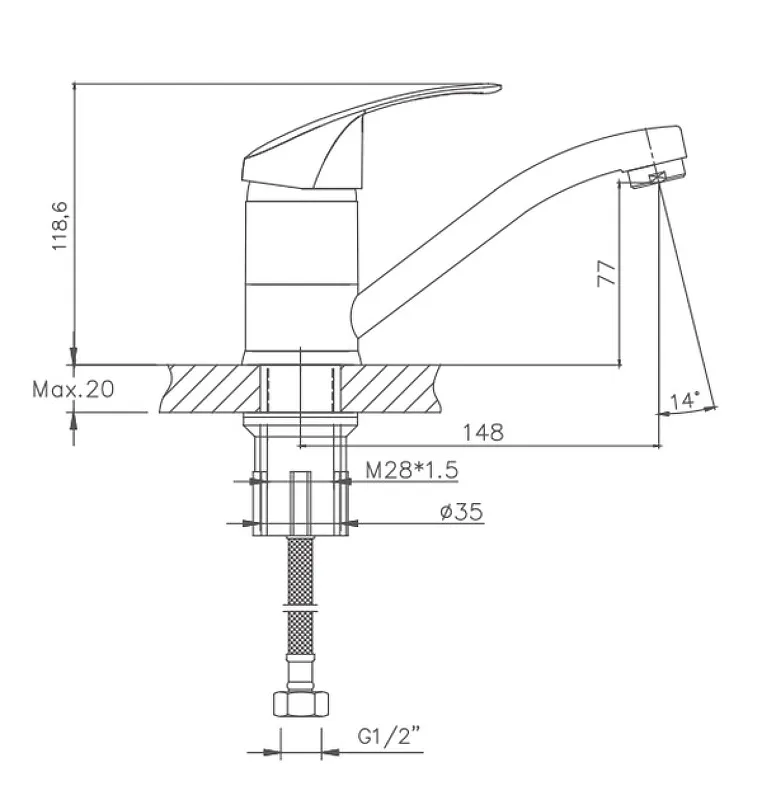 Смеситель для кухни Cron CN4521-2, хром