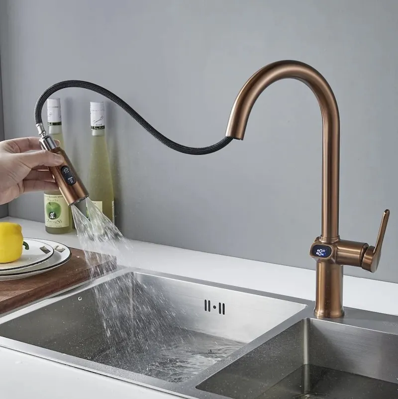 Смеситель для кухни с индикатором температуры Knotlor KN-100/RB, бронза