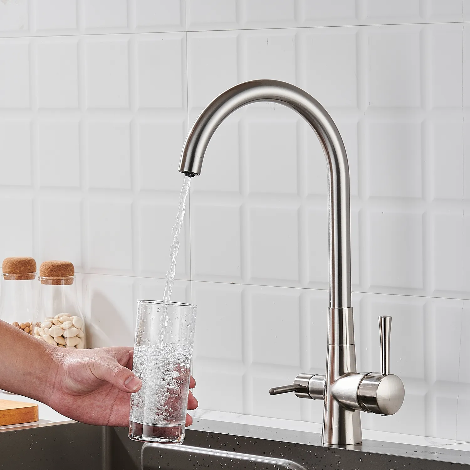 Смеситель для кухни с подключением фильтра Shevanik S428L, сатин