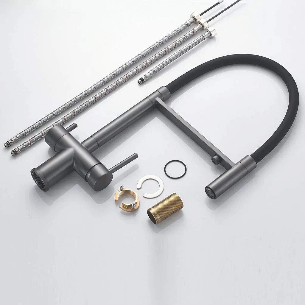 Смеситель для кухни с гибким изливом и подключением фильтра Maretti Calabria CA31RGF11, оружейная сталь