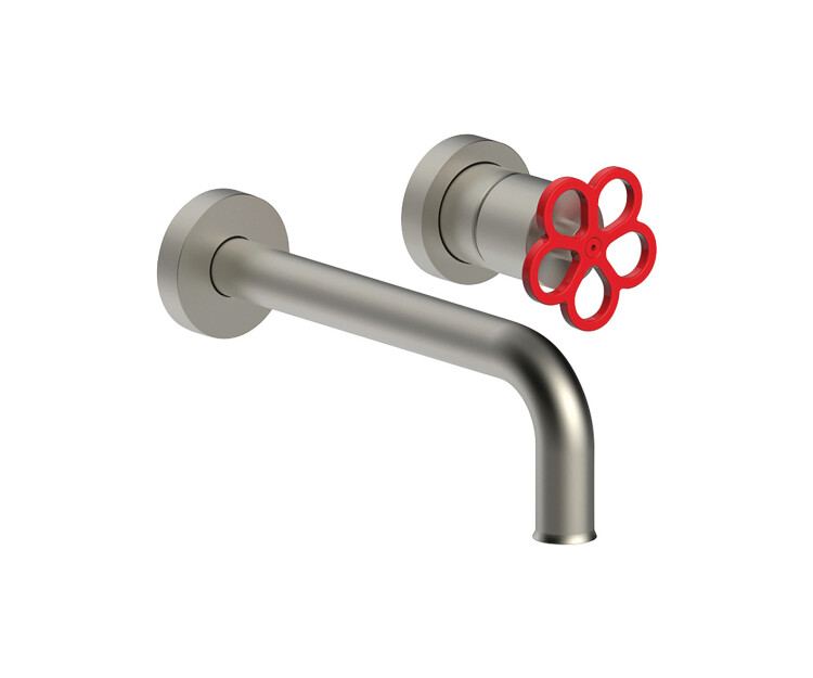 Смеситель для раковины Fantini AW/PIPE, матовая натуральная сталь/красный (20 93 T513BO9)