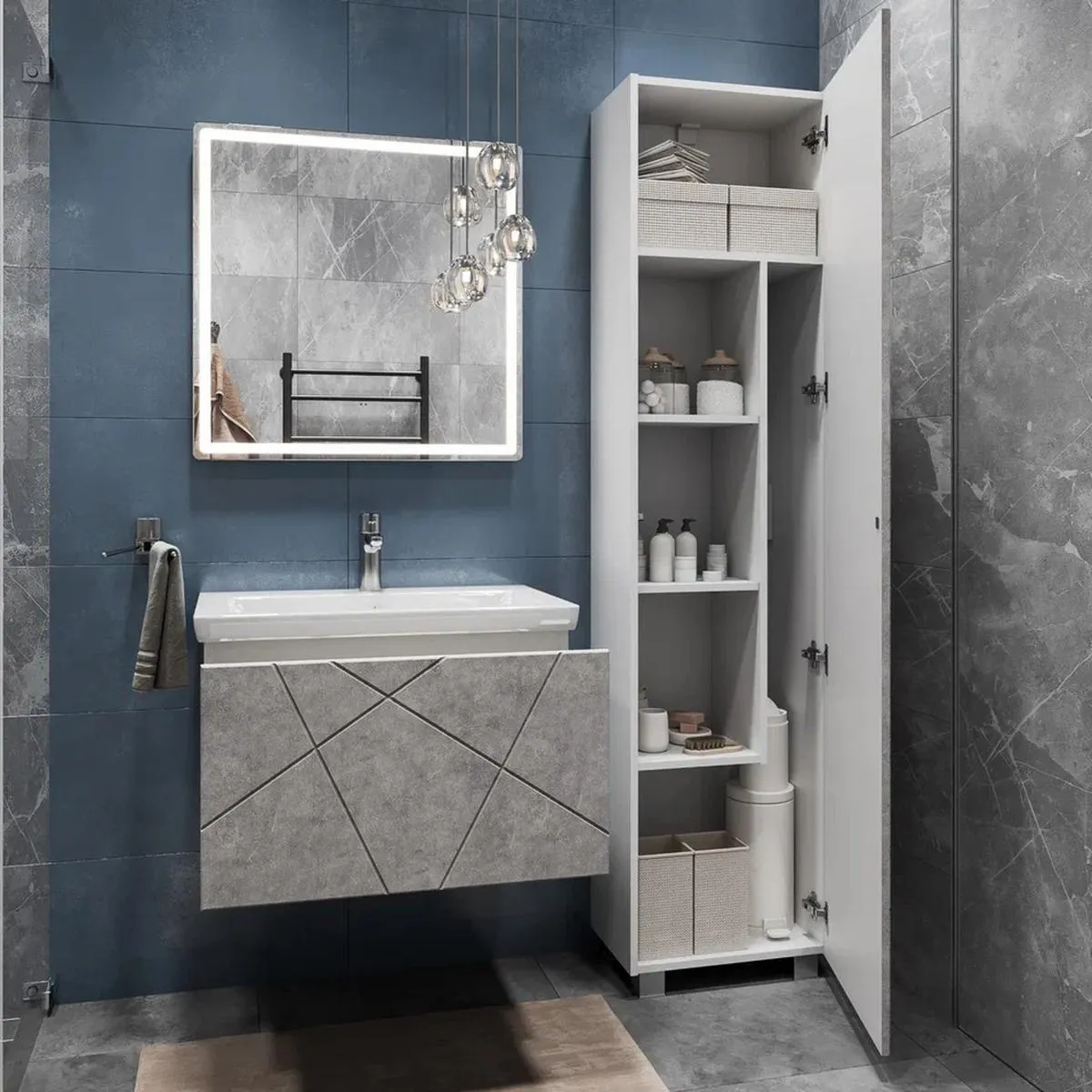 Тумба с раковиной подвесная VIGO Geometry 034 бетон, 70 см