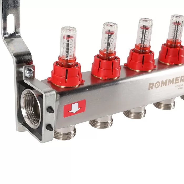Коллектор Rommer 1"x3/4" на 5 контуров с расходомерами и запорными клапанами (RMS-1201-000005)