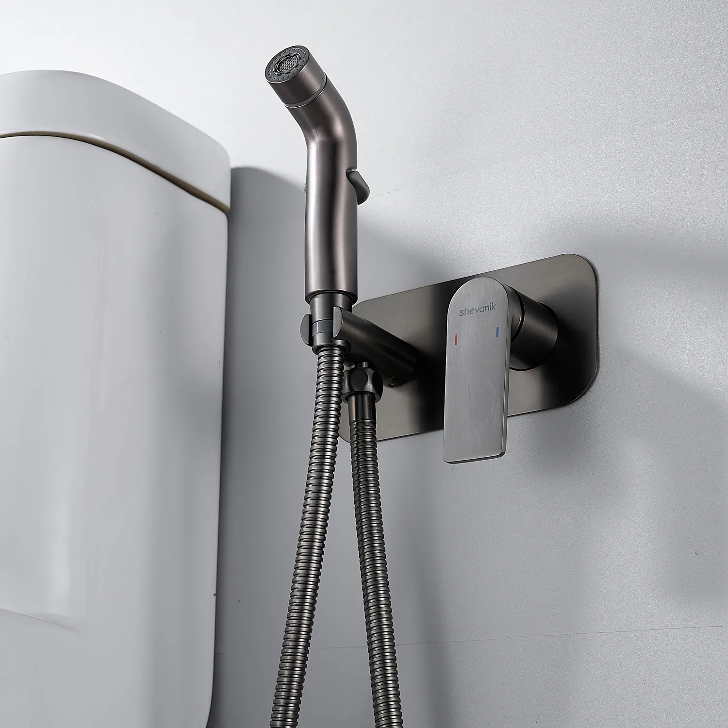 Гигиенический душ со смесителем Shevanik S4105T, оружейная сталь