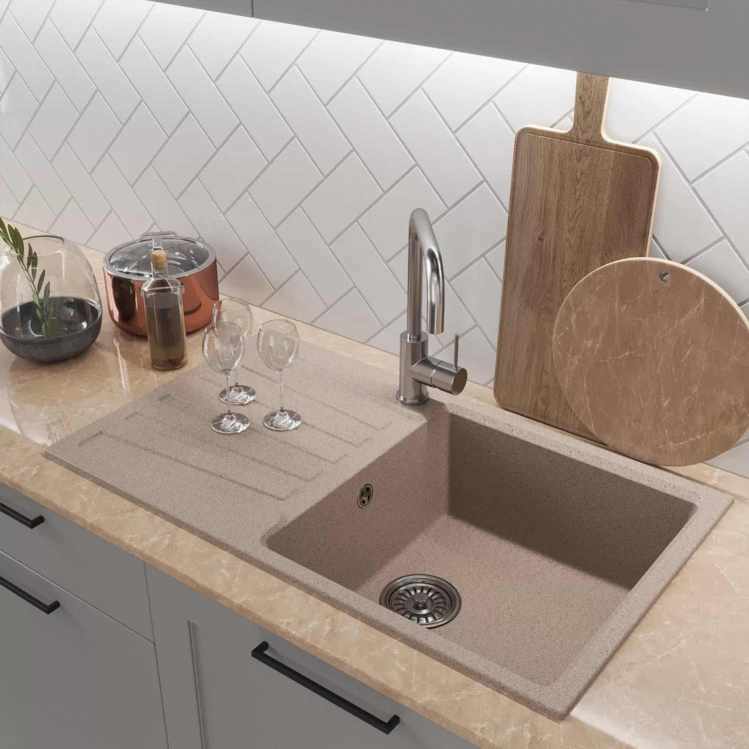 Мойка MIXLINE ML-GM20 с крылом  песочная (302) 830*480*190мм NEW (551998)