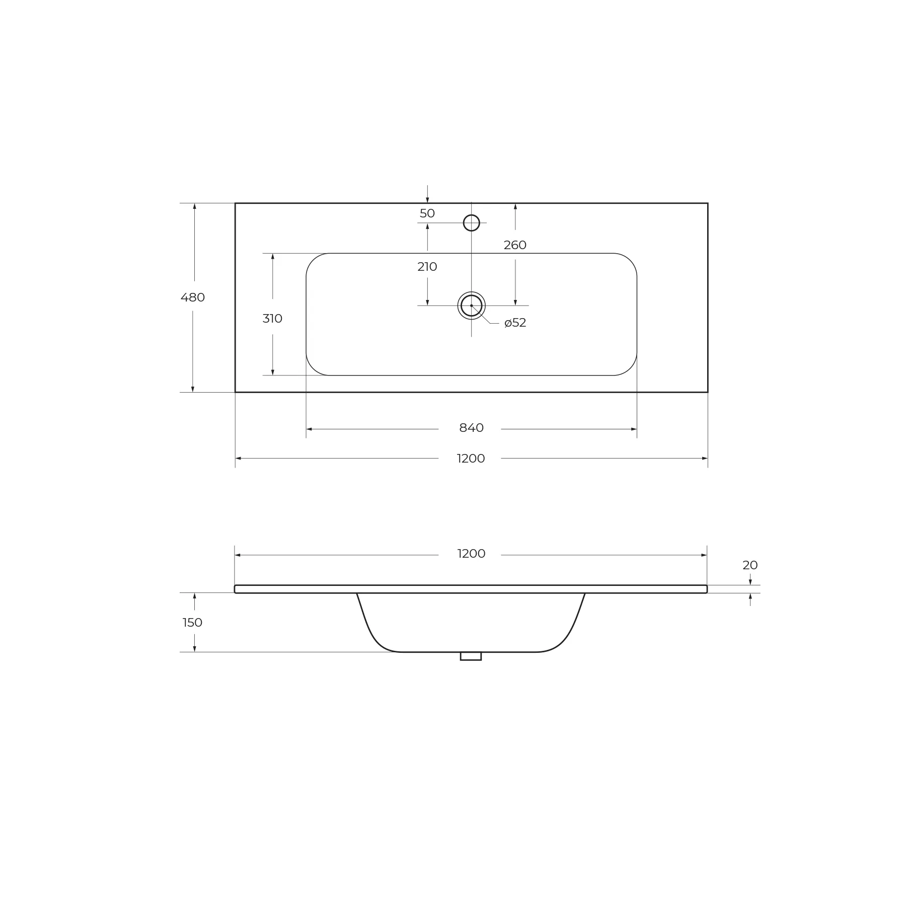 Раковина из искусственного мрамора Cezares Eco 1200х480х155 (CZR-1200/480-LV-MR-ECO)