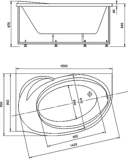 Акриловая ванна Aquatek Бетта 1500х950 левосторонняя, с фронтальным экраном (BET150-0000067)