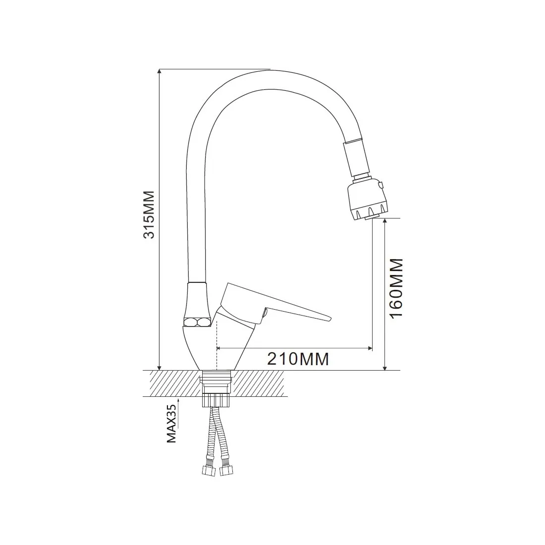 Смеситель для кухни с гибким изливом и режимом "душ" D-Lin D150303-2T, хром/серый