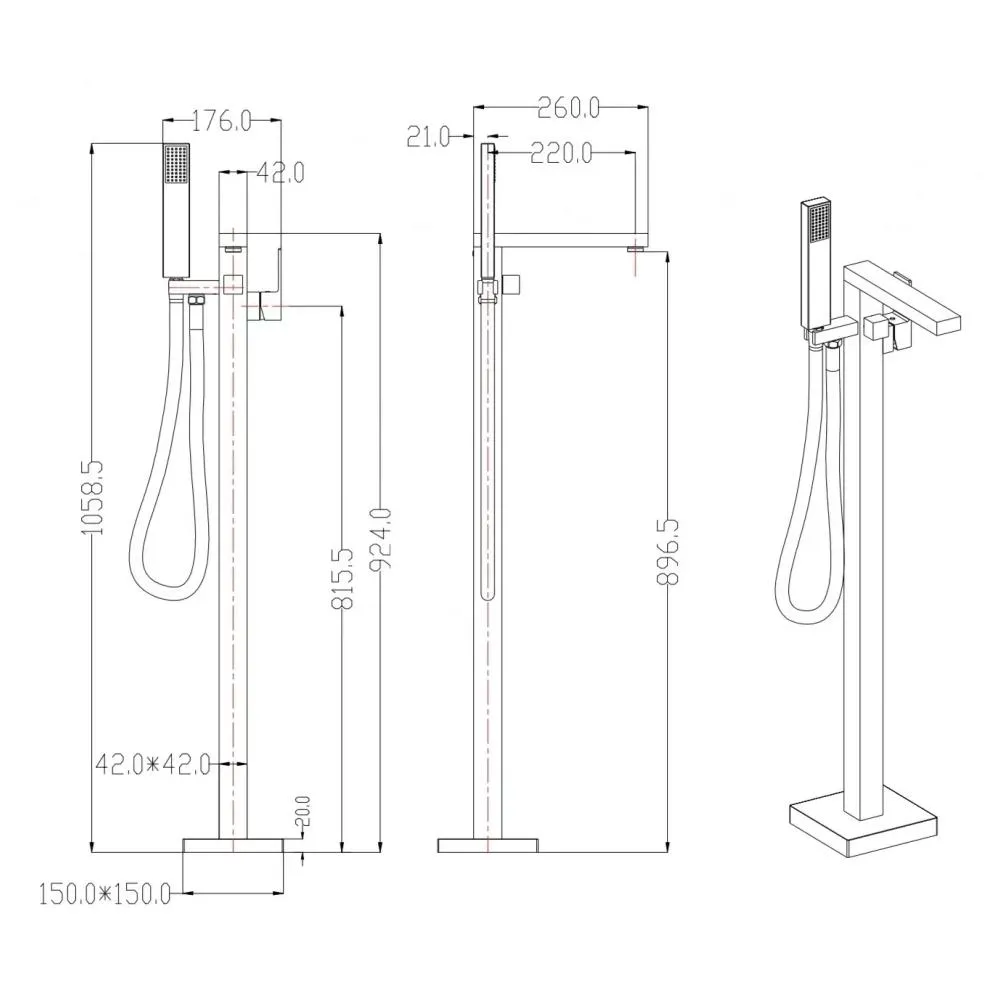 Смеситель напольный для ванны Groсenberg GB800BR, бронза