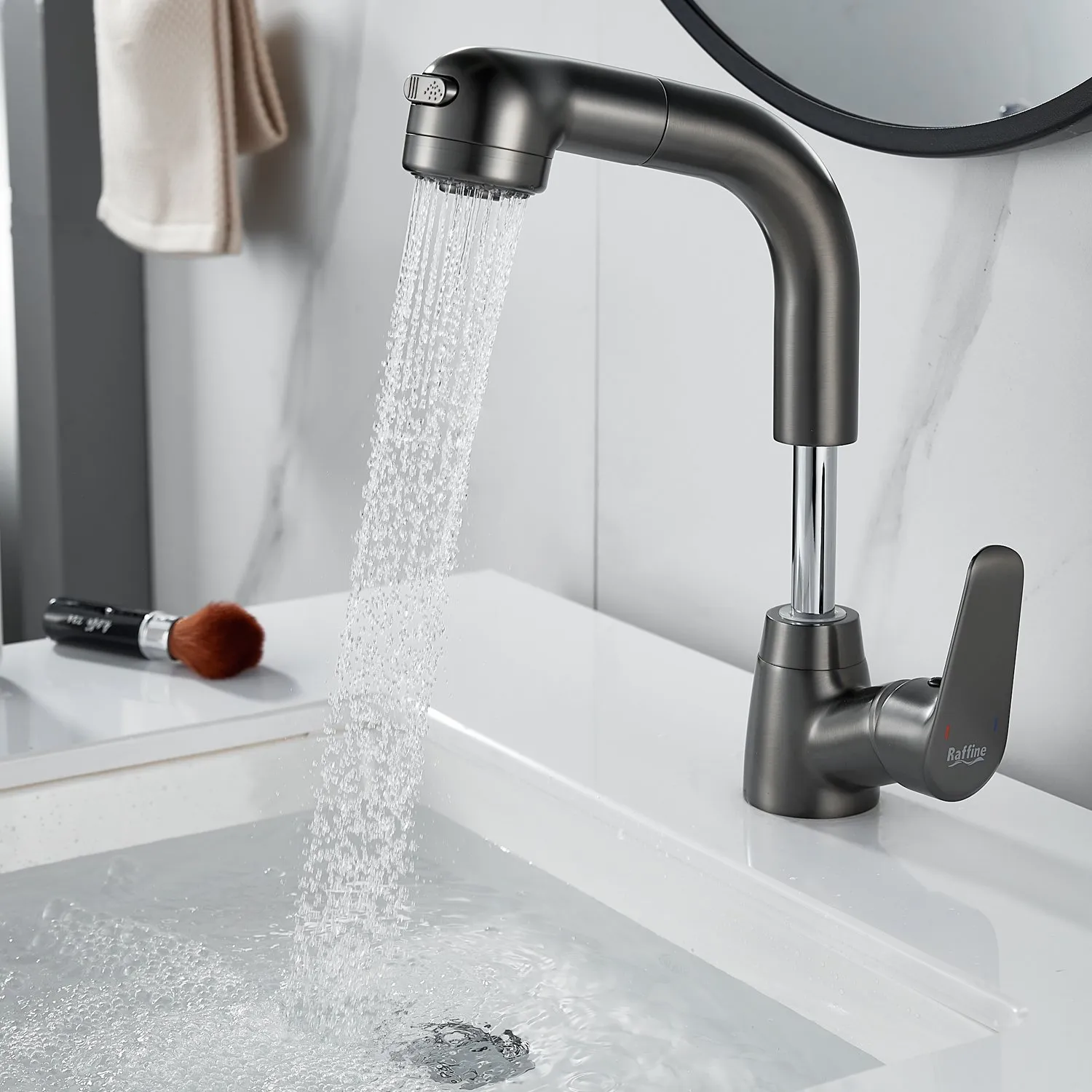 Смеситель для раковины многофункциональный Raffine F291T, оружейная сталь