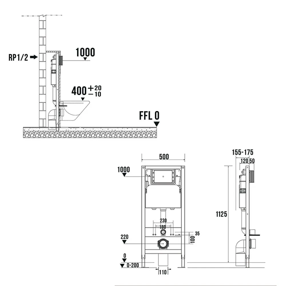 Система инсталляции для подвесного унитаза  4 в 1 Terminus, с клавишей