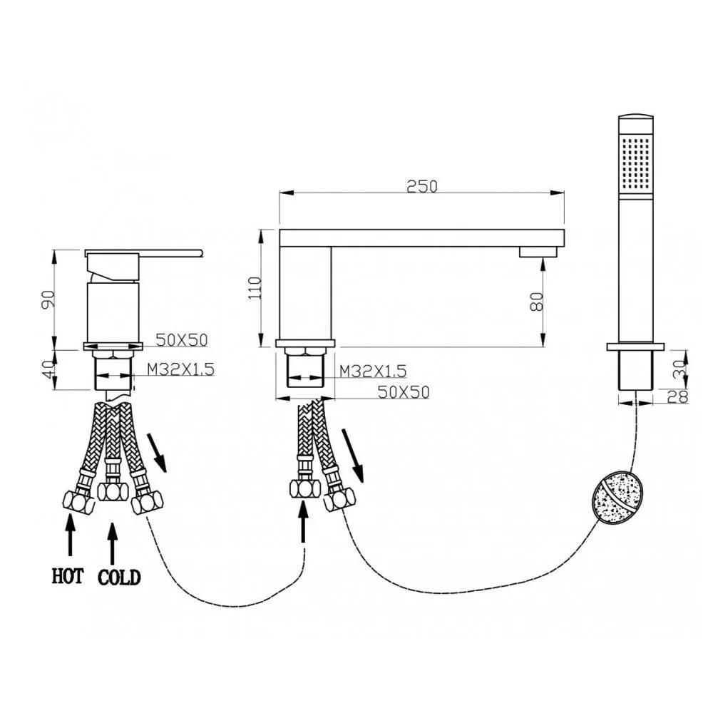 Смеситель на борт ванны Groсenberg GB6008BG, графит