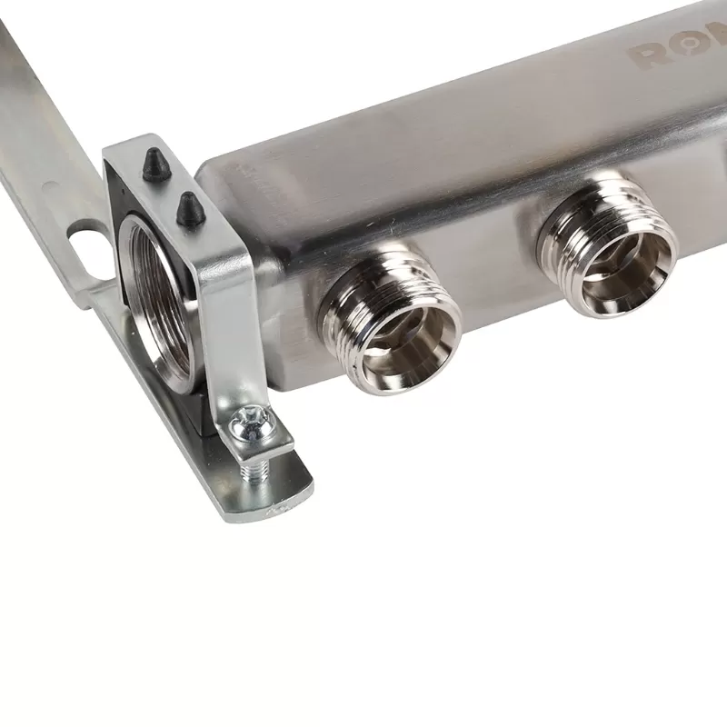 Коллектор Rommer 1"x3/4" на 5 контуров для радиаторной разводки (нерж. сталь) (RMS-4401-000005)