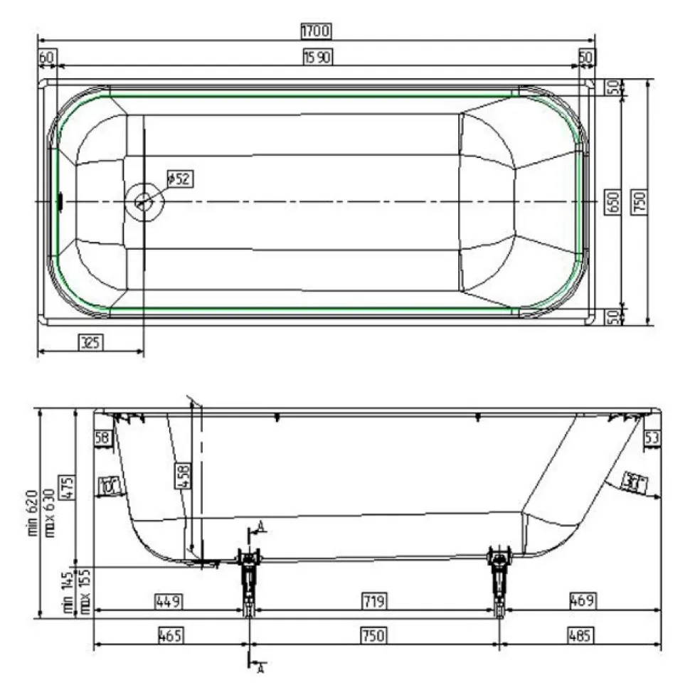 Чугунная ванна Wotte Start 170х75