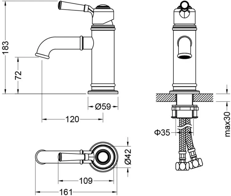 AQ1510PG КЛАССИК смеситель для раковины 72, без донного клапана, полир. золото