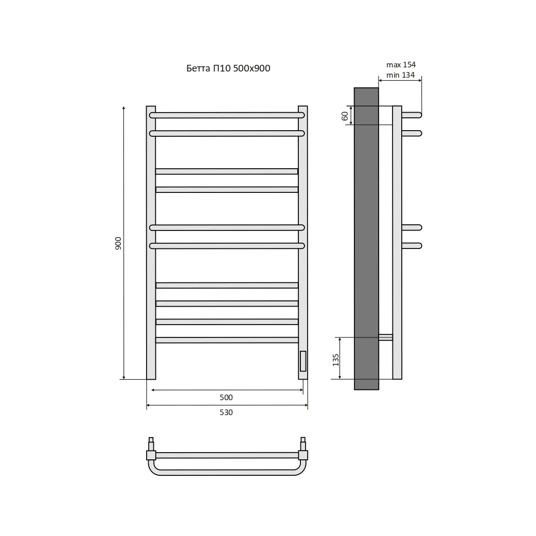 Полотенцесушитель электрический Aquatek Бетта П10 500х900, quick touch