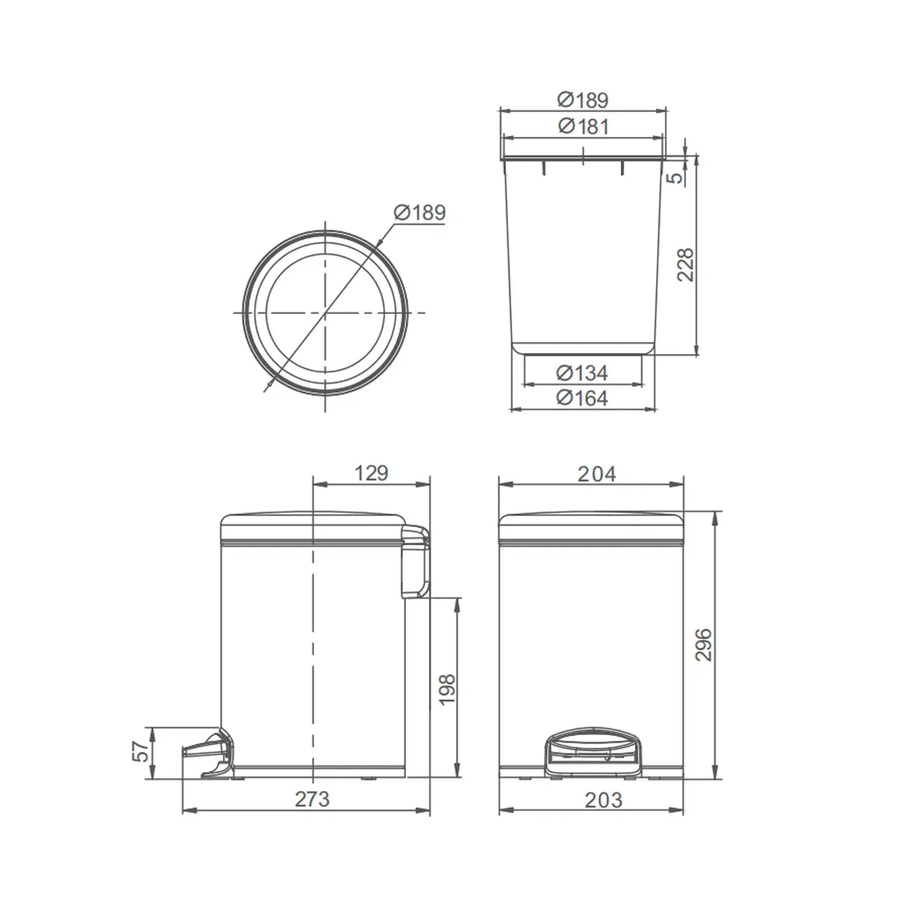 Мусорное ведро Raglo R360.106.05 с педалью для открывания, сатин