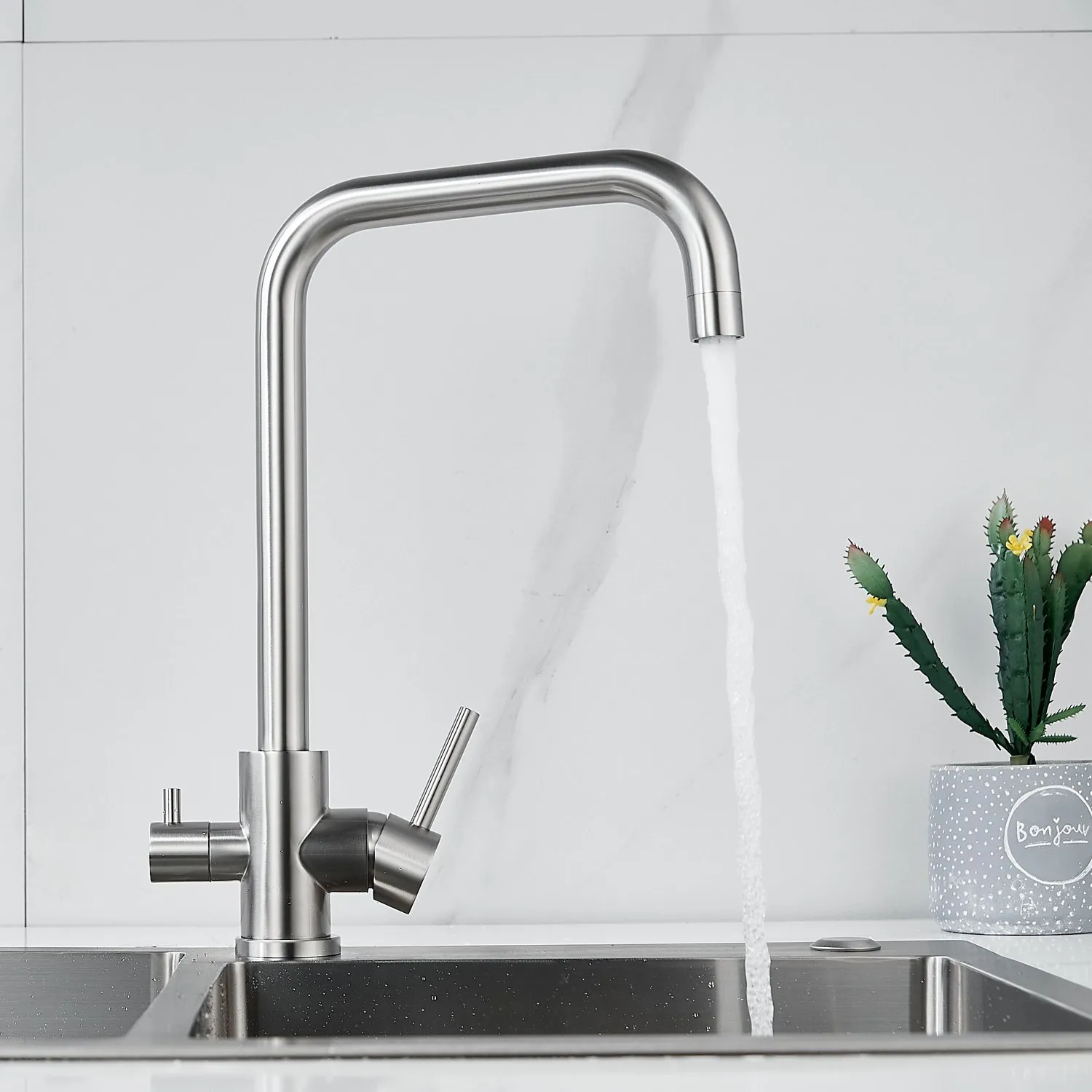 Смеситель для кухни с подключением фильтра воды Raffine F118L, сатин