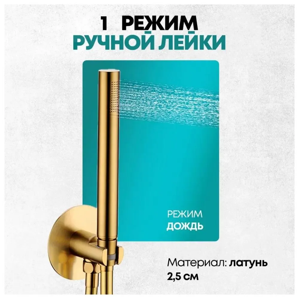 Душевая система встраиваемая (без излива) Grocenberg GB5090GL, брашированное золото