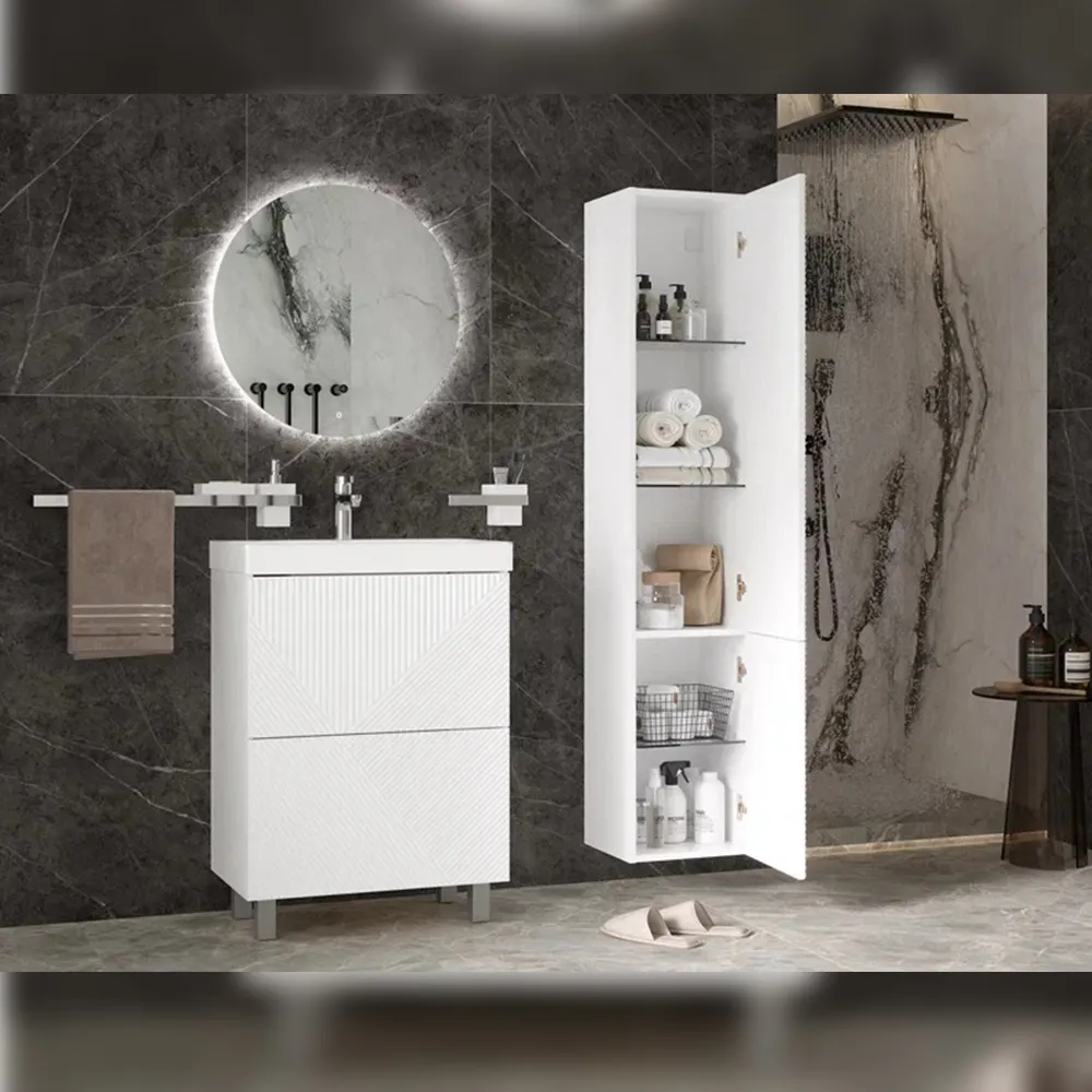 Тумба с раковиной напольная Velvex Edge tn.EDG.9696.60.2Y белый глянец, 60 см