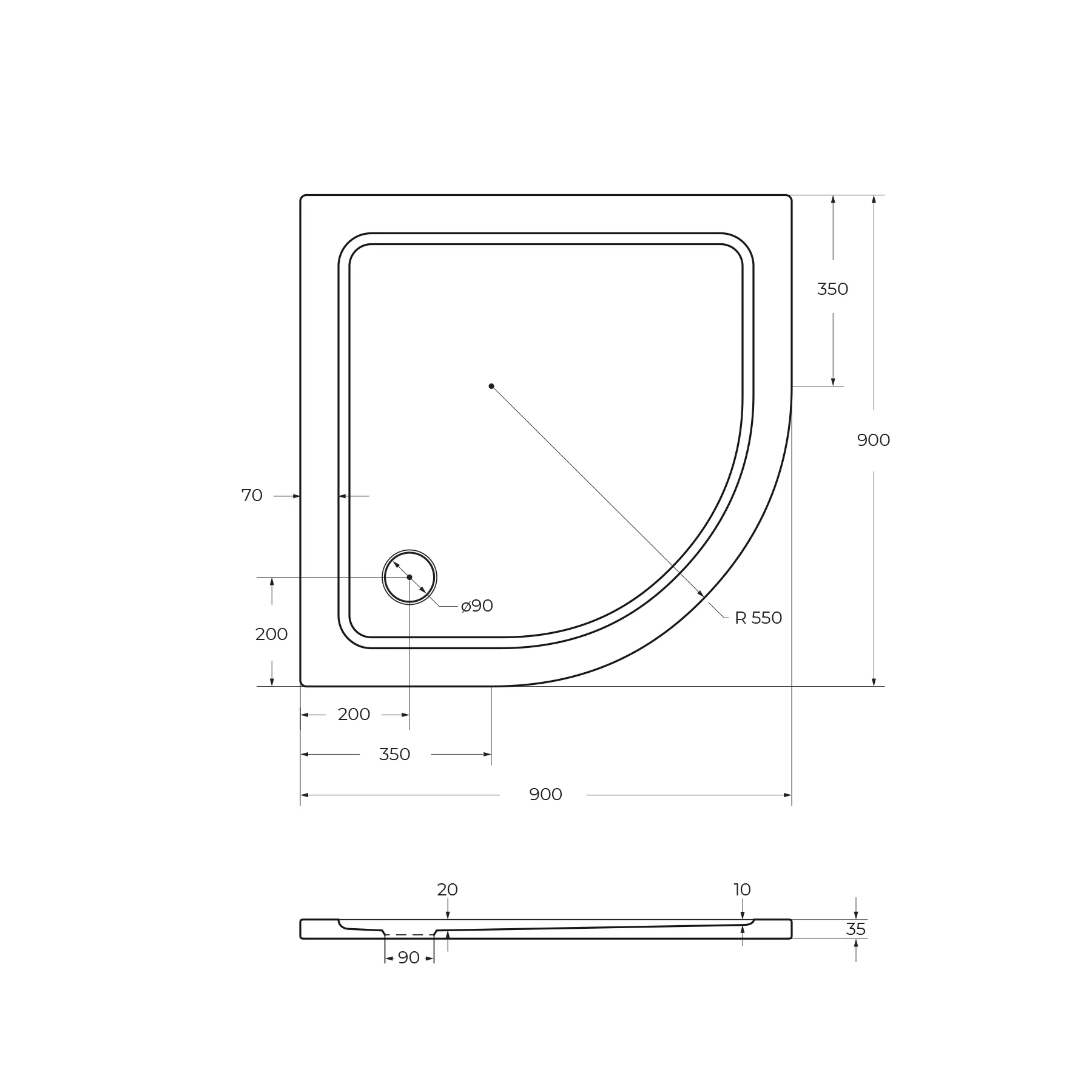 Поддон Smc Cezares 900х900 мм, белый (TRAY-M-R-90-550-35-W)