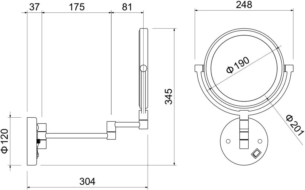 AQ4912MB зеркало косметическое настенное с подсветкой 5х, матовый черный