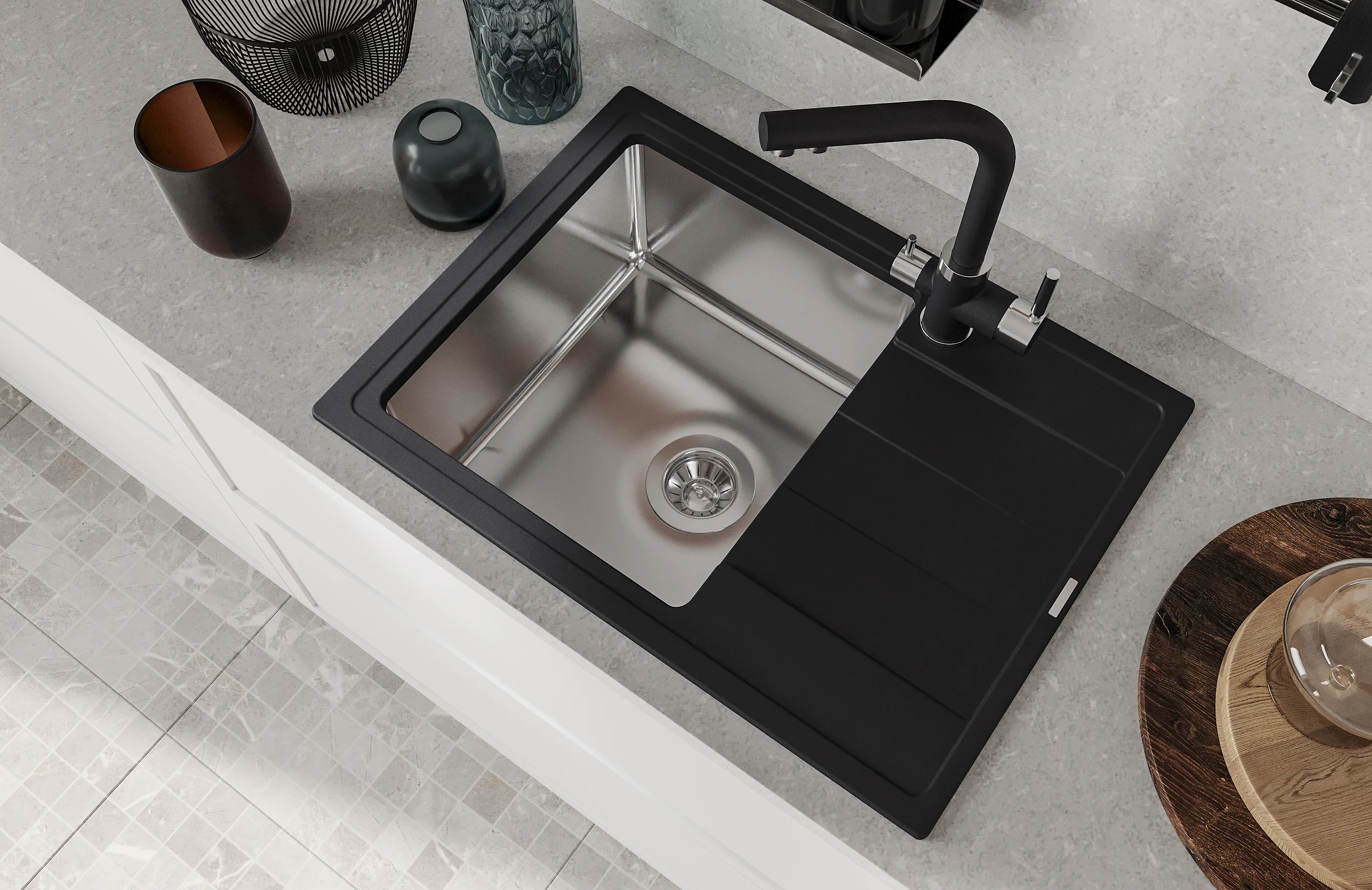 Кухонная мойка Florentina КОМБИ 21.390.B0650.302, антрацит