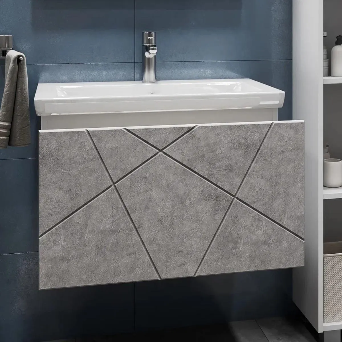 Тумба с раковиной подвесная VIGO Geometry 034 бетон, 70 см