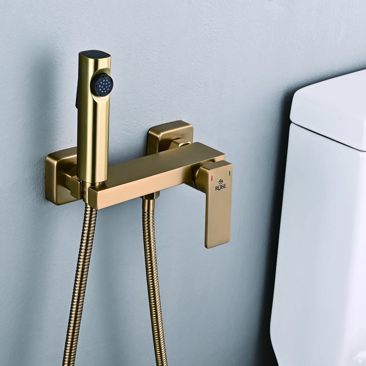 Гигиенический душ со смесителем Rose R1805G-1, золотой сатин