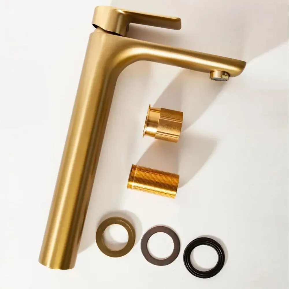 Смеситель для раковины высокий Hansberge H2099MG, матовое золото