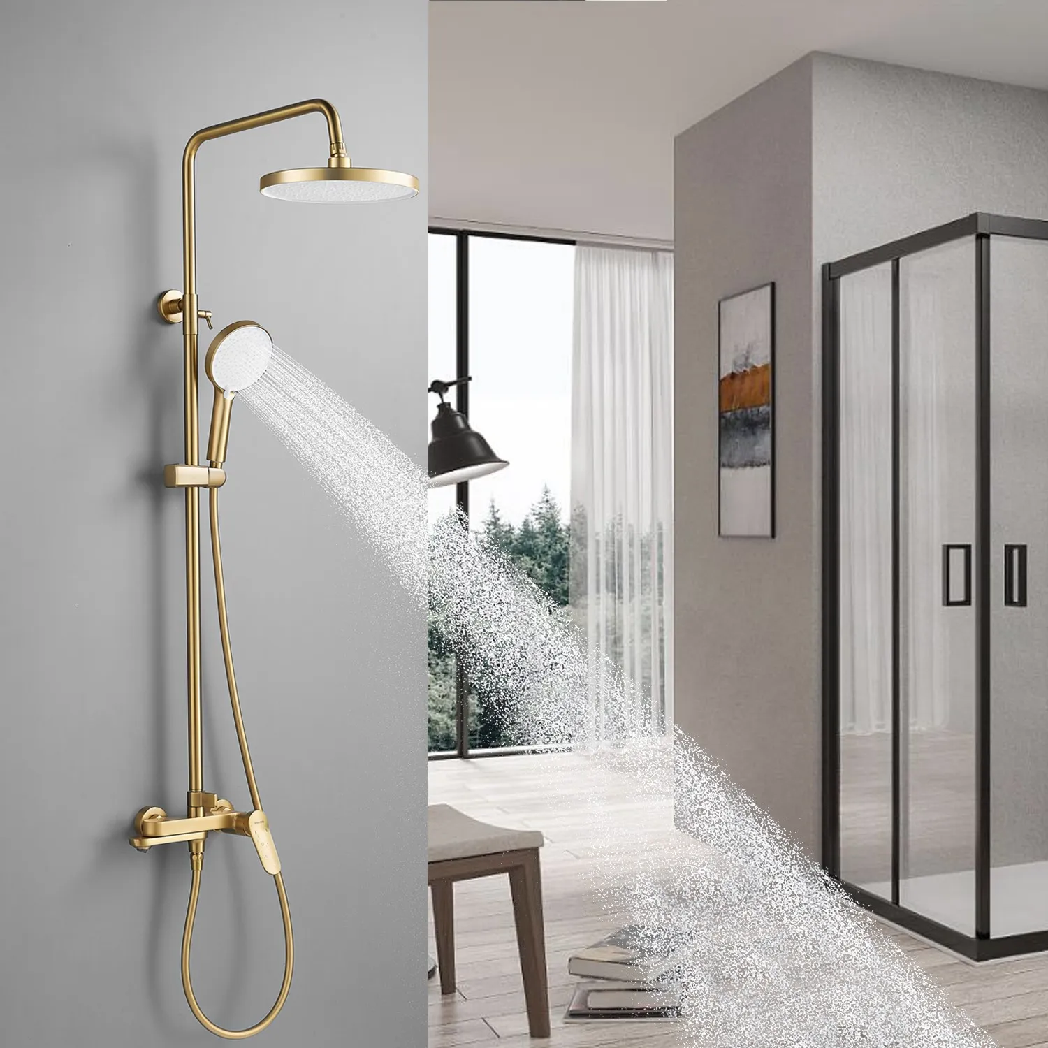 Душевая система Shevanik S4336G, золотой сатин