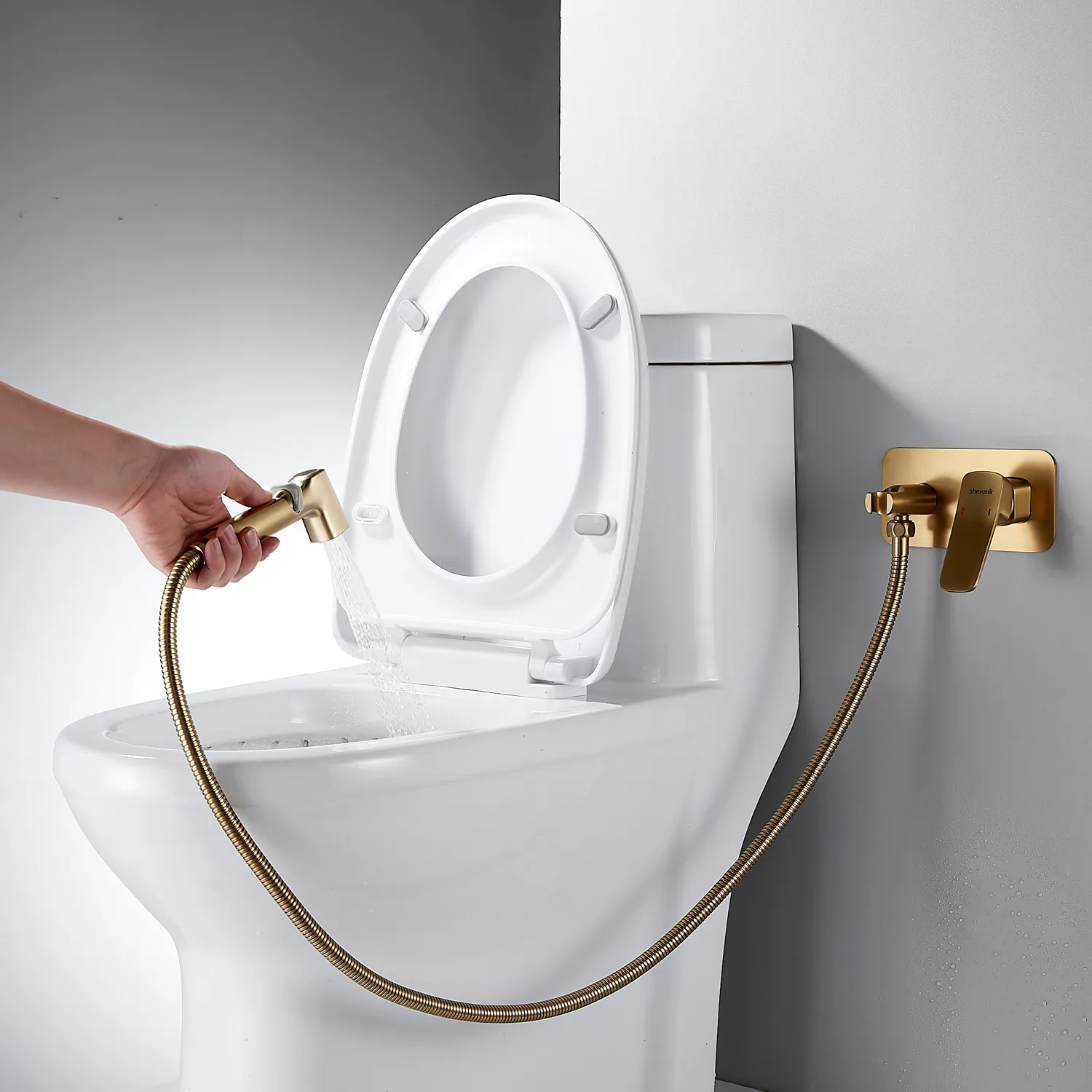 Гигиенический душ со смесителем Shevanik S9905G, золотой сатин