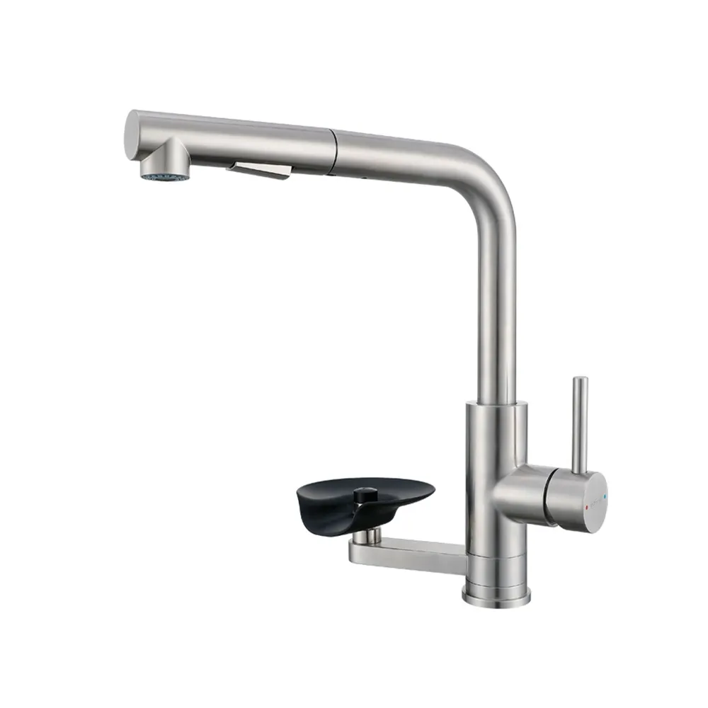 Смеситель для кухни с выдвижным изливом и мойкой стаканов Prohanss P45.47.05, сатин